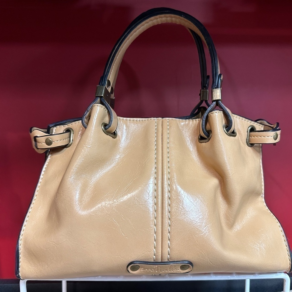 Simply Noelle Small Tan or Light Brown Faux Leather Double Handle Handbag